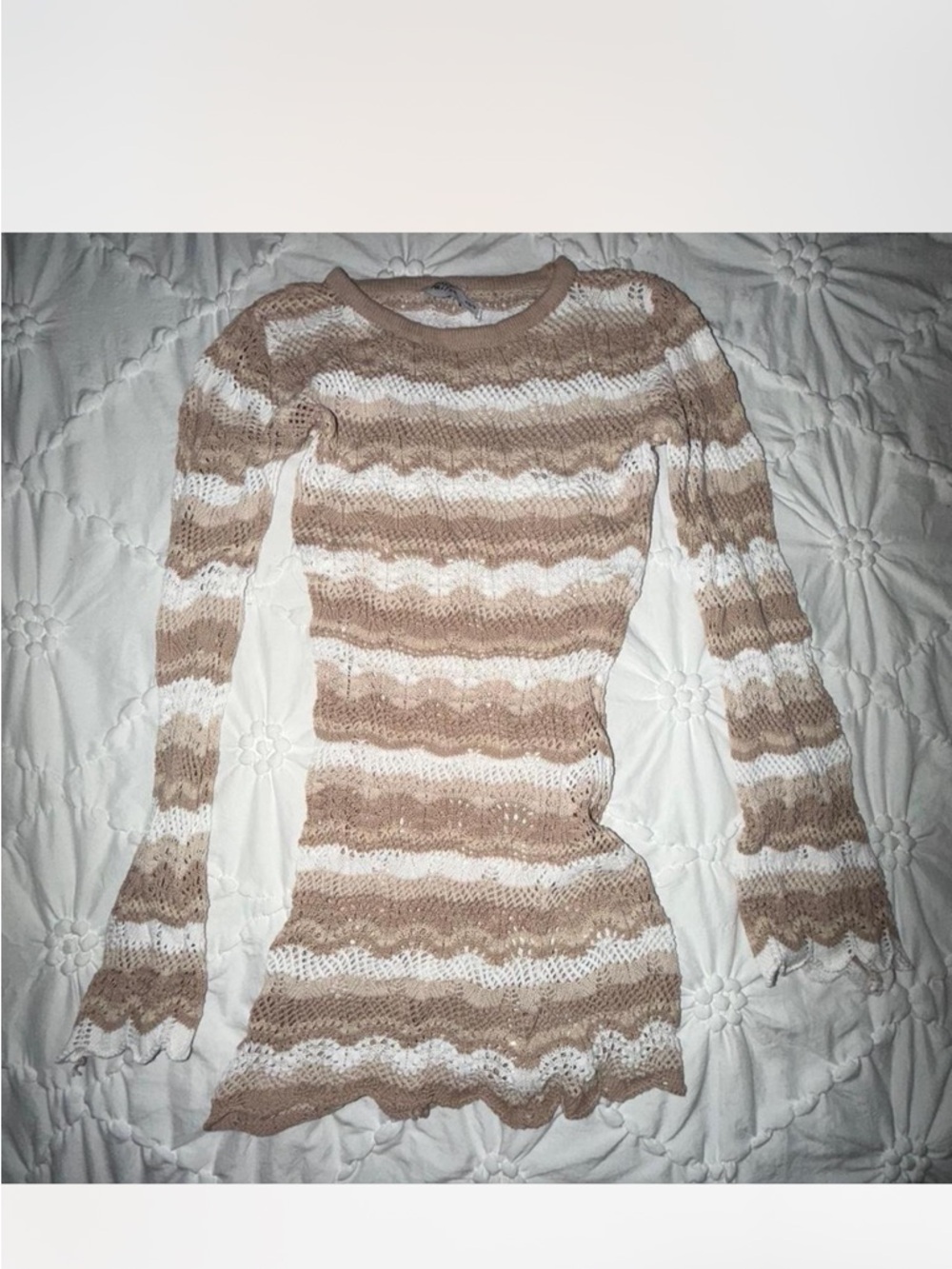 PRINCESS POLLY COVERUP Women's Beige and White Striped Knit Dress
